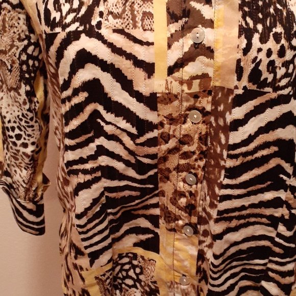Allison Daley Multi Animal Print Blouse Shirt Top - Size Petite Medium - Picture 2 of 3